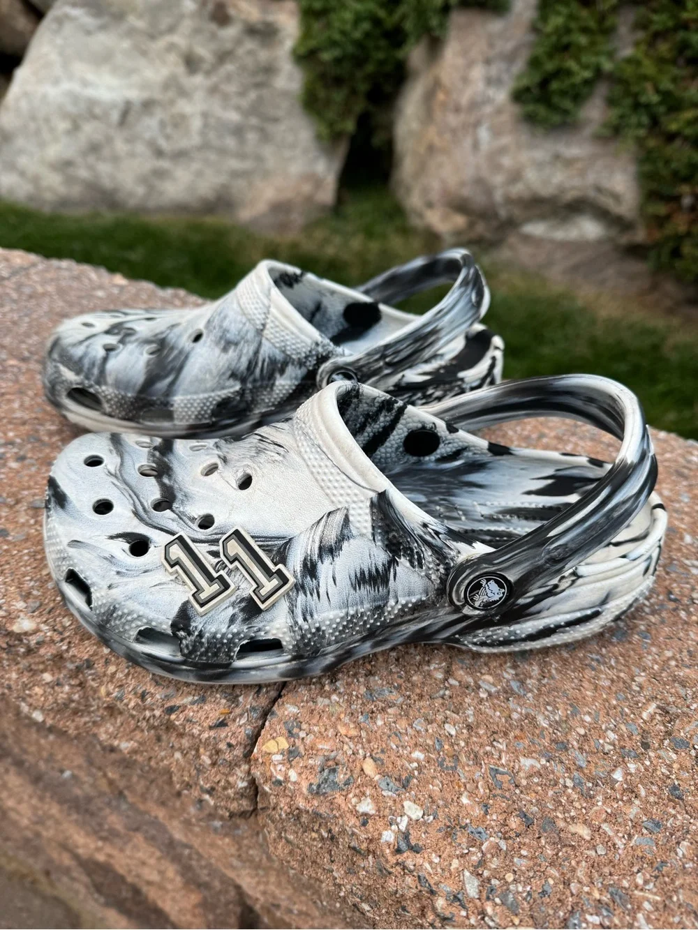 Crocs Classic Clogs Black White Marble Tie Dye Youth J4